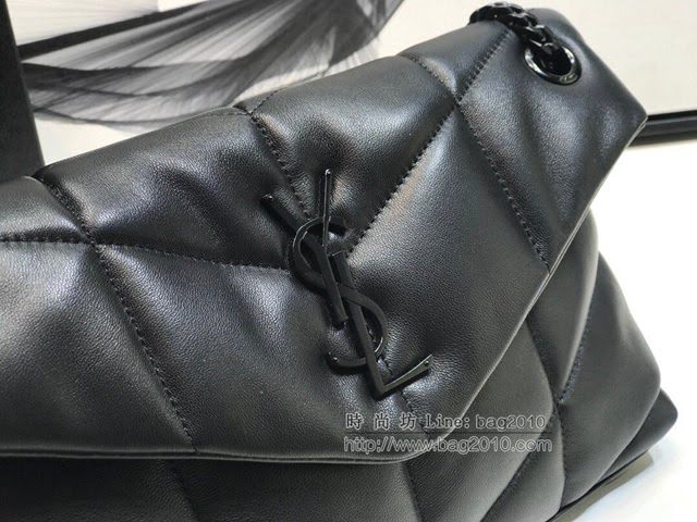 YSL爆款女士包包 聖羅蘭經典款LOULOU PUFFER絎縫漆皮小號郵差包 YSL肩背斜挎包 577476  jjh1138